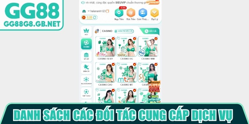 Danh sách các đối tác cung cấp dịch vụ sòng bài uy tín tại nhà cái GG88